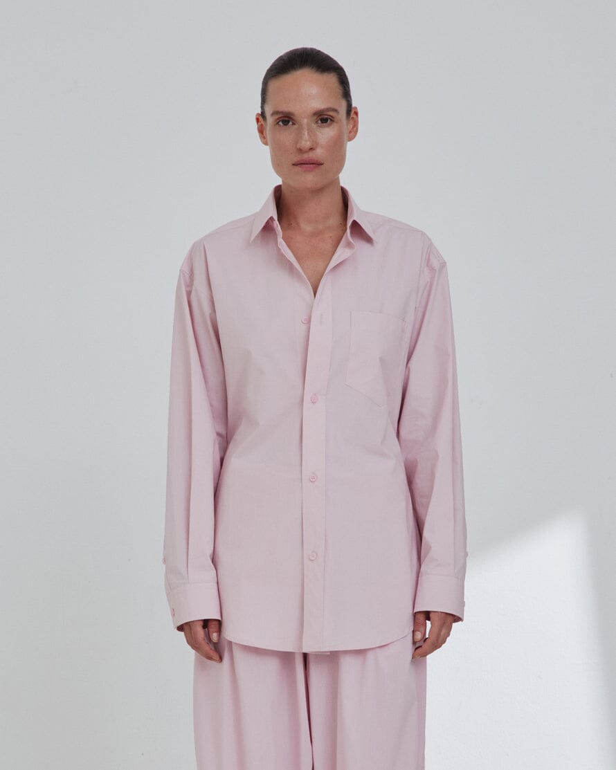 DARKPARK // Anne Light Cotton Popeline Tailored Shirt / Pink Womens Darkpark 