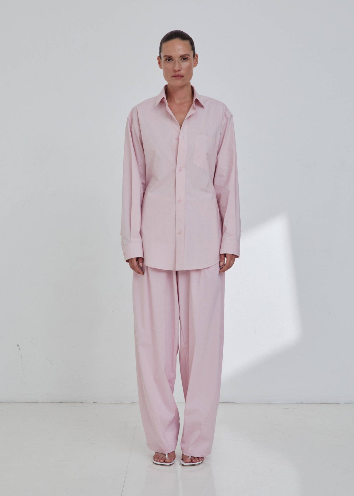 Darkpark // Anne Light Cotton Popeline Tailored Shirt / Pink Womens Darkpark 