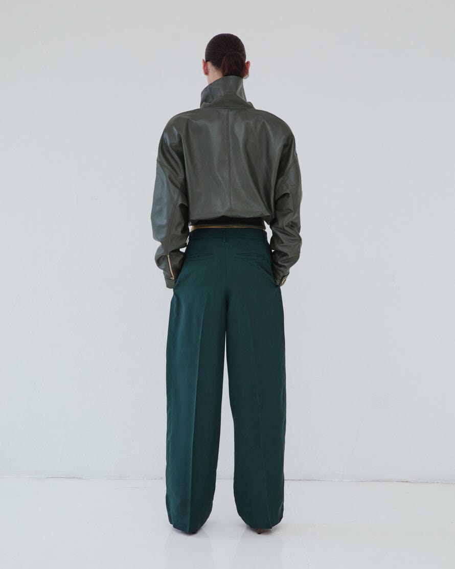 DARKPARK // Brianna High Collar Leather Jacket / Forest Green Womens Darkpark 