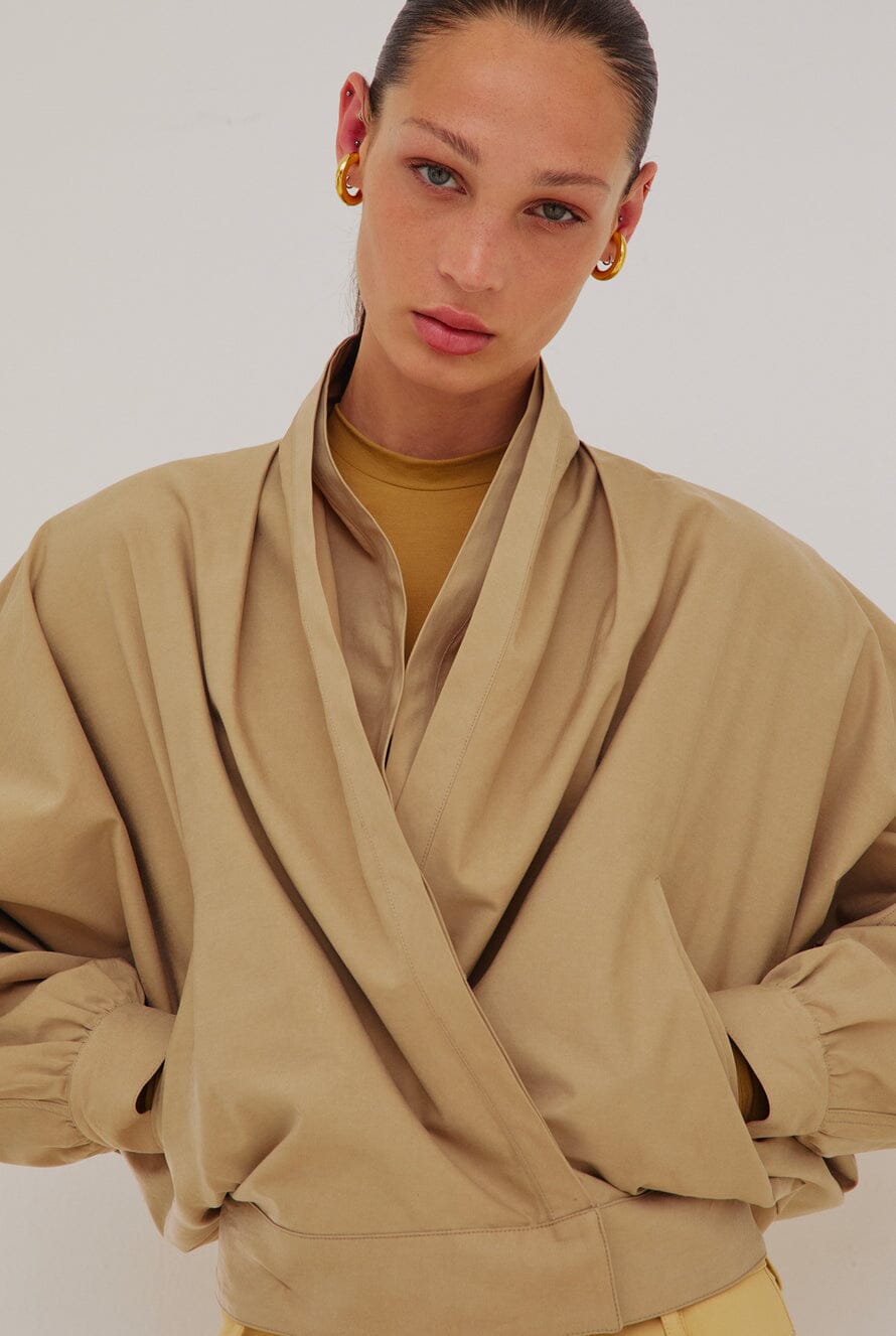 DARKPARK // Franca Light Cotton Delave Bomber Jacket / Beige Womens Darkpark 