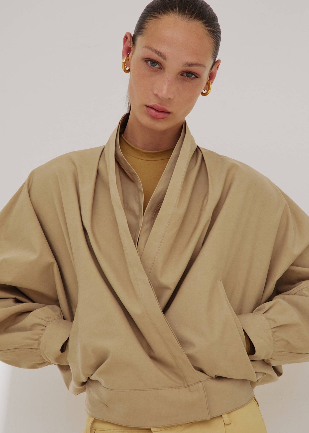 Darkpark // Franca Light Cotton Delave Bomber Jacket / Beige Womens Darkpark 