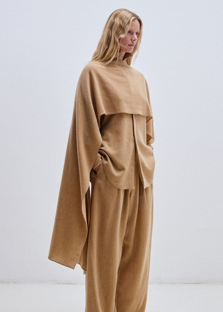 Darkpark // Georgia Cashmere & Wool Detachable Scarf Shirt / Camel Womens Darkpark 