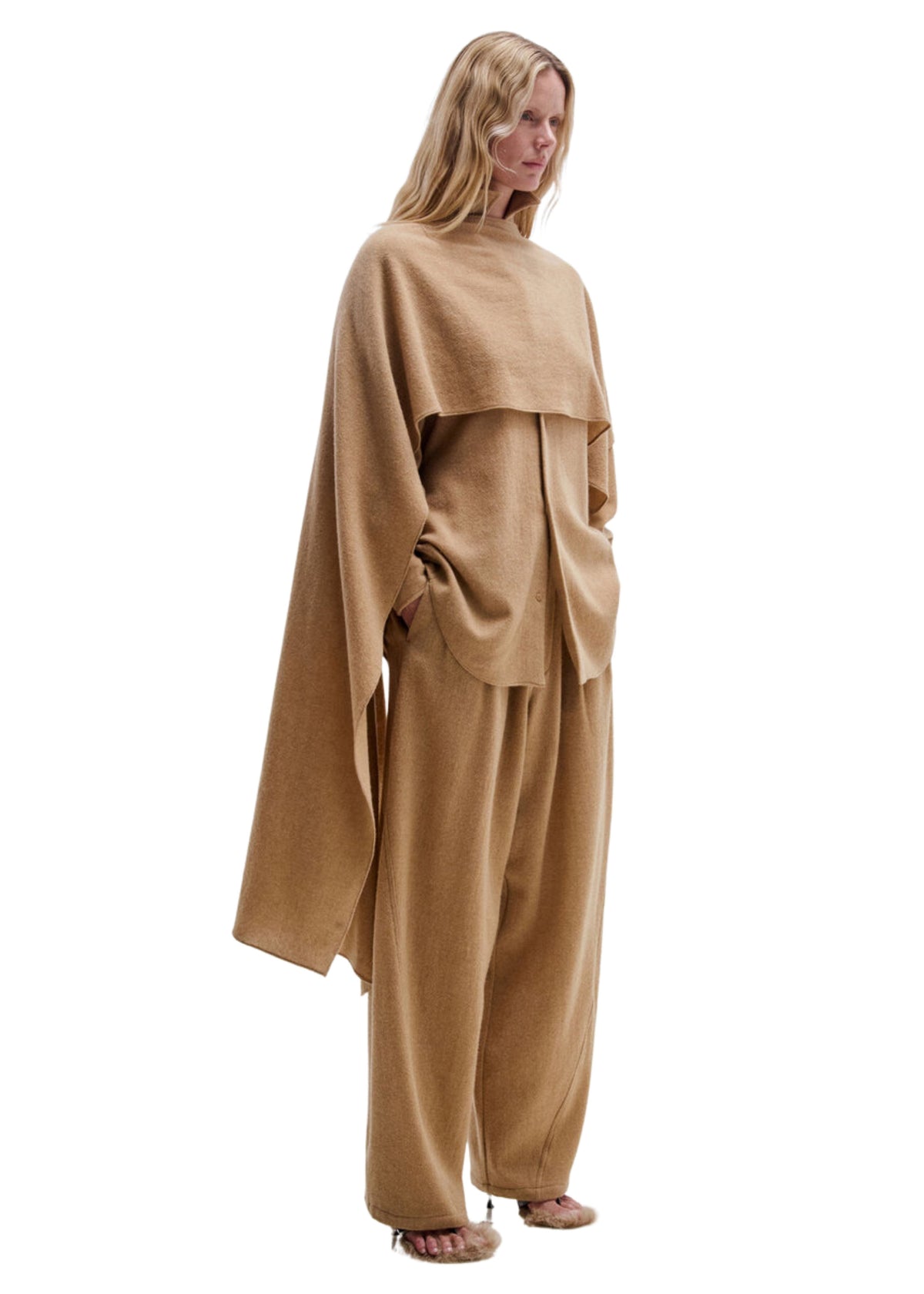 Darkpark // Georgia Cashmere & Wool Detachable Scarf Shirt / Camel Womens Darkpark 