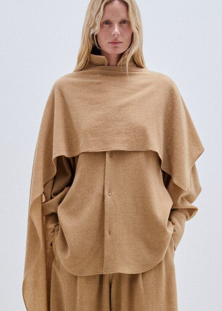 Darkpark // Georgia Cashmere & Wool Detachable Scarf Shirt / Camel Womens Darkpark 