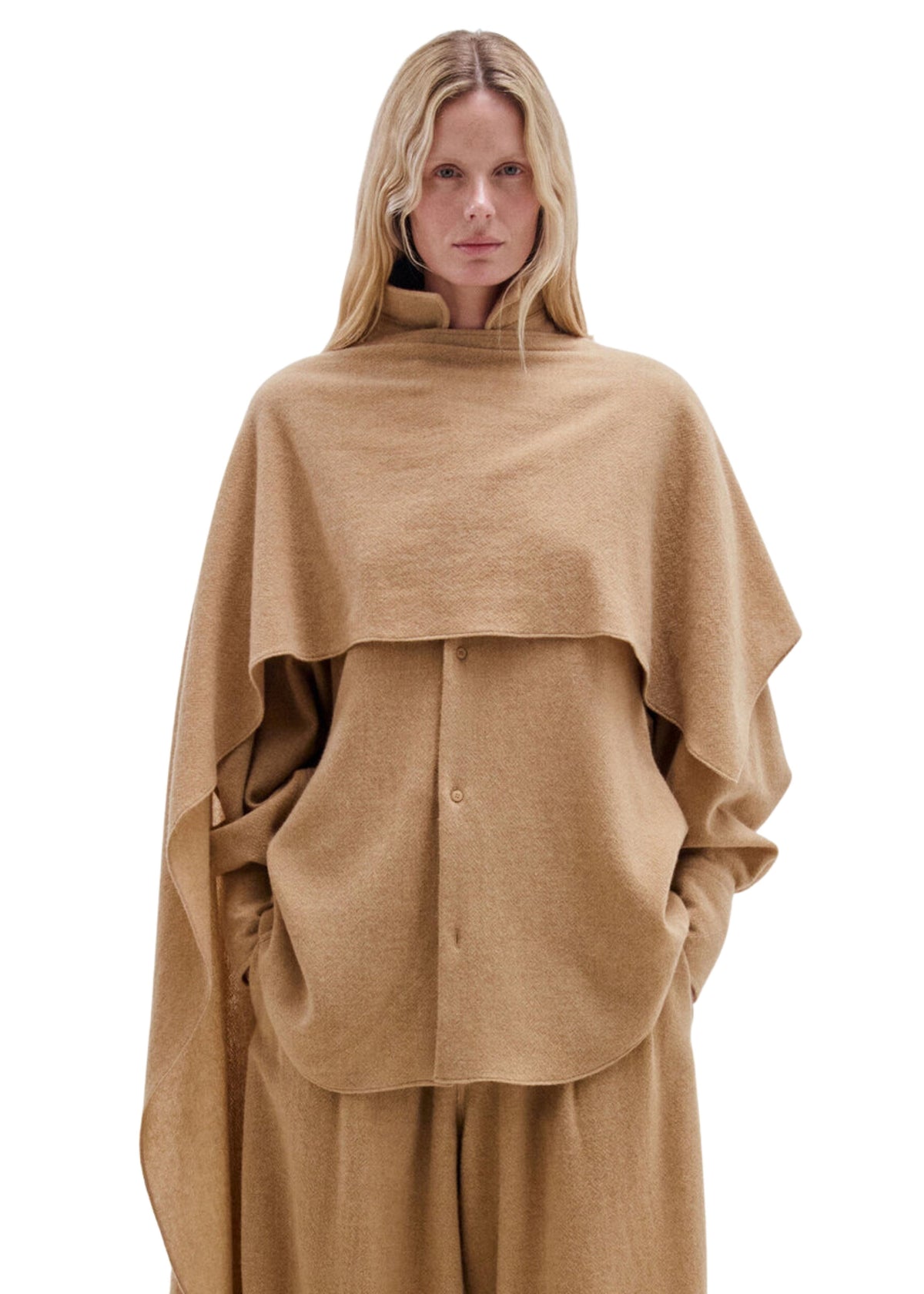 Darkpark // Georgia Cashmere & Wool Detachable Scarf Shirt / Camel Womens Darkpark 