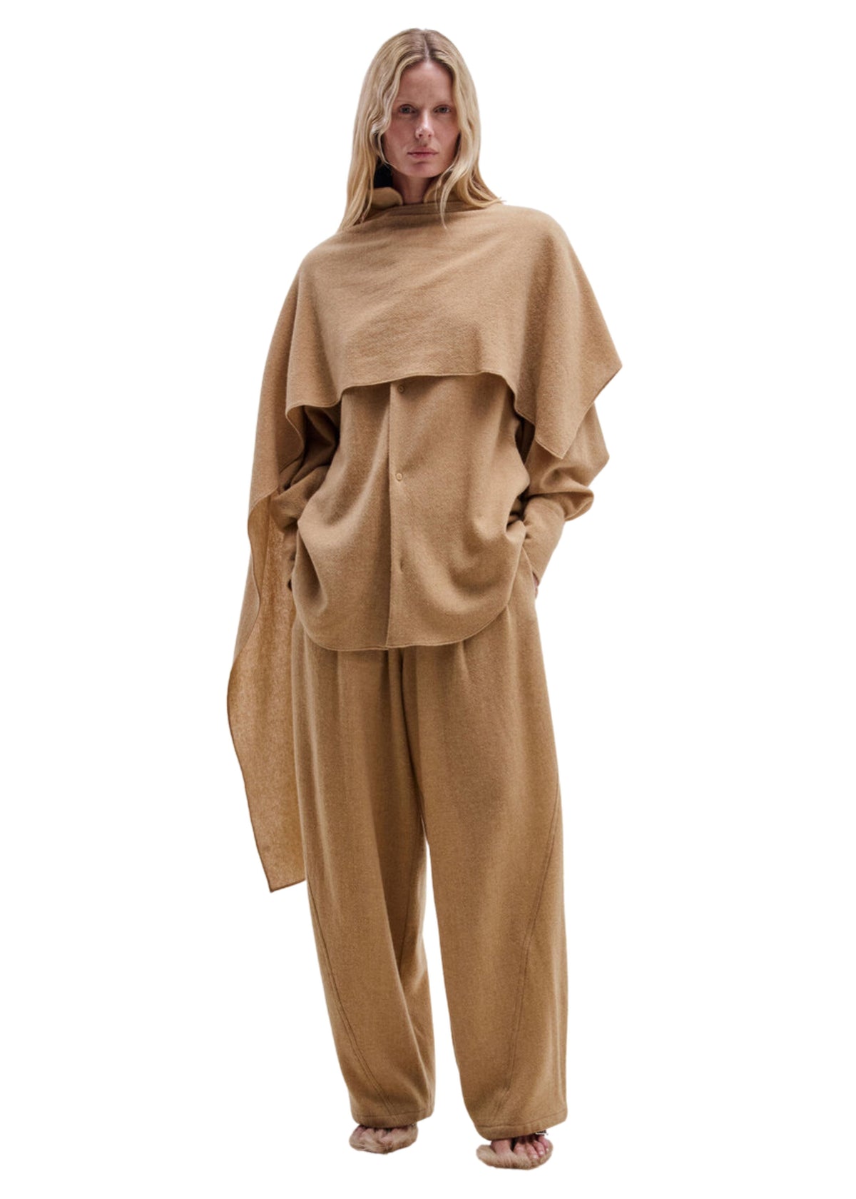 Darkpark // Georgia Cashmere & Wool Detachable Scarf Shirt / Camel Womens Darkpark 
