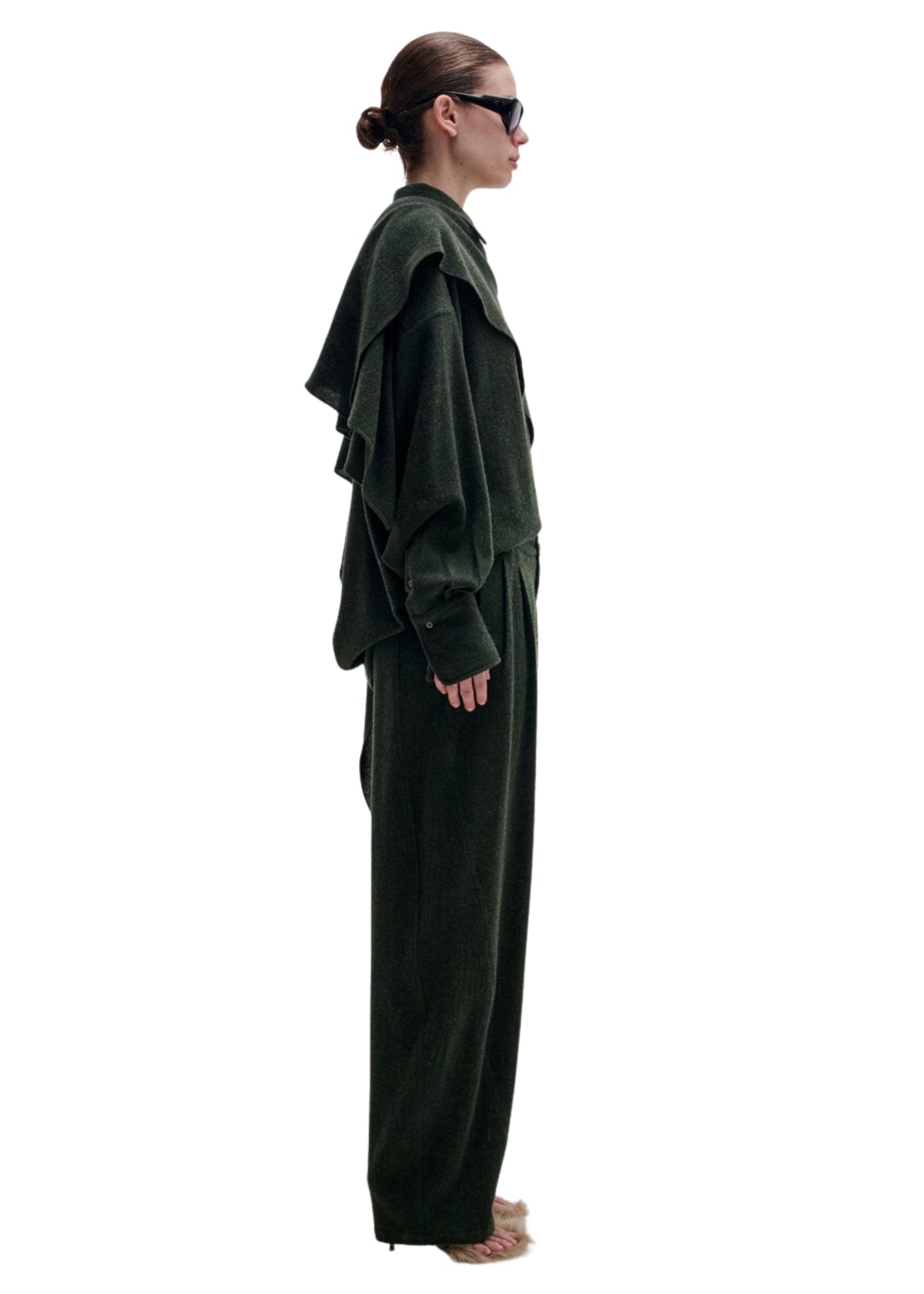 Darkpark // Georgia Cashmere & Wool Detachable Scarf Shirt / Green Womens Darkpark 