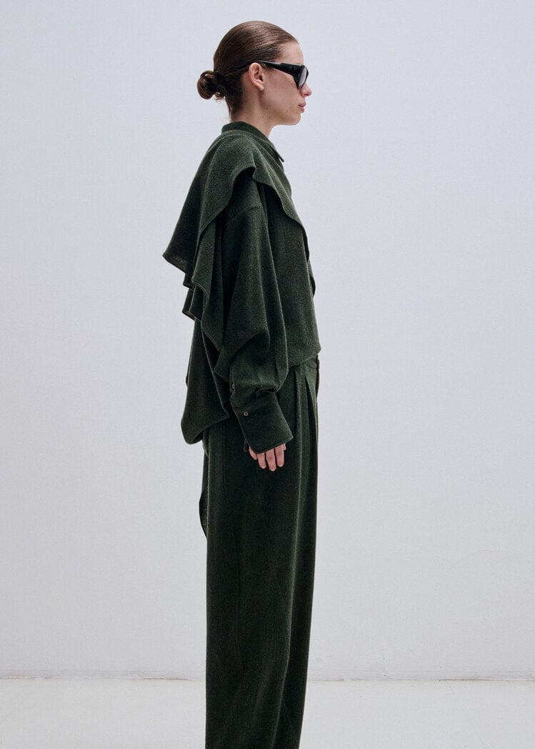 Darkpark // Georgia Cashmere & Wool Detachable Scarf Shirt / Green Womens Darkpark 