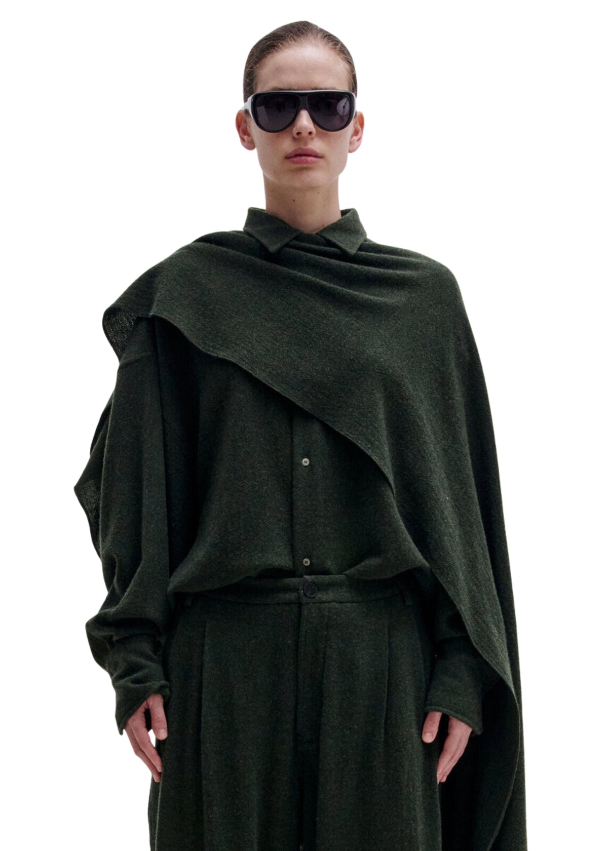 Darkpark // Georgia Cashmere & Wool Detachable Scarf Shirt / Green Womens Darkpark 