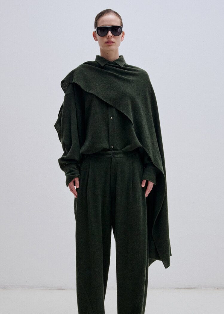 Darkpark // Georgia Cashmere & Wool Detachable Scarf Shirt / Green Womens Darkpark 