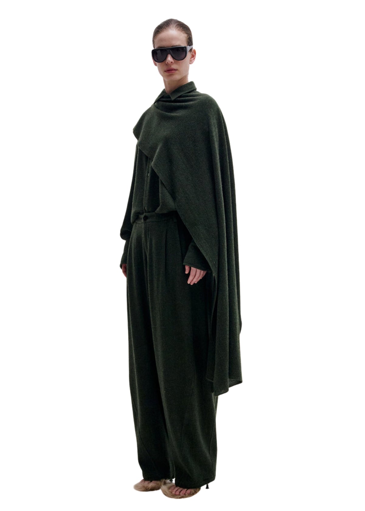 Darkpark // Georgia Cashmere & Wool Detachable Scarf Shirt / Green Womens Darkpark 