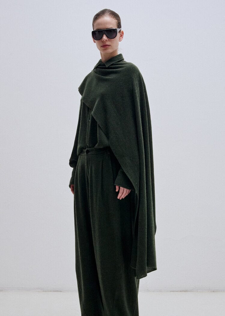 Darkpark // Georgia Cashmere & Wool Detachable Scarf Shirt / Green Womens Darkpark 