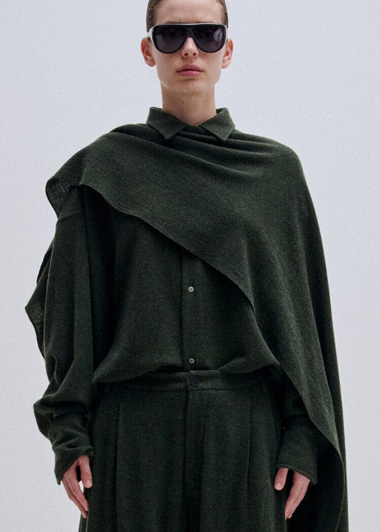 Darkpark // Georgia Cashmere & Wool Detachable Scarf Shirt / Green Womens Darkpark 