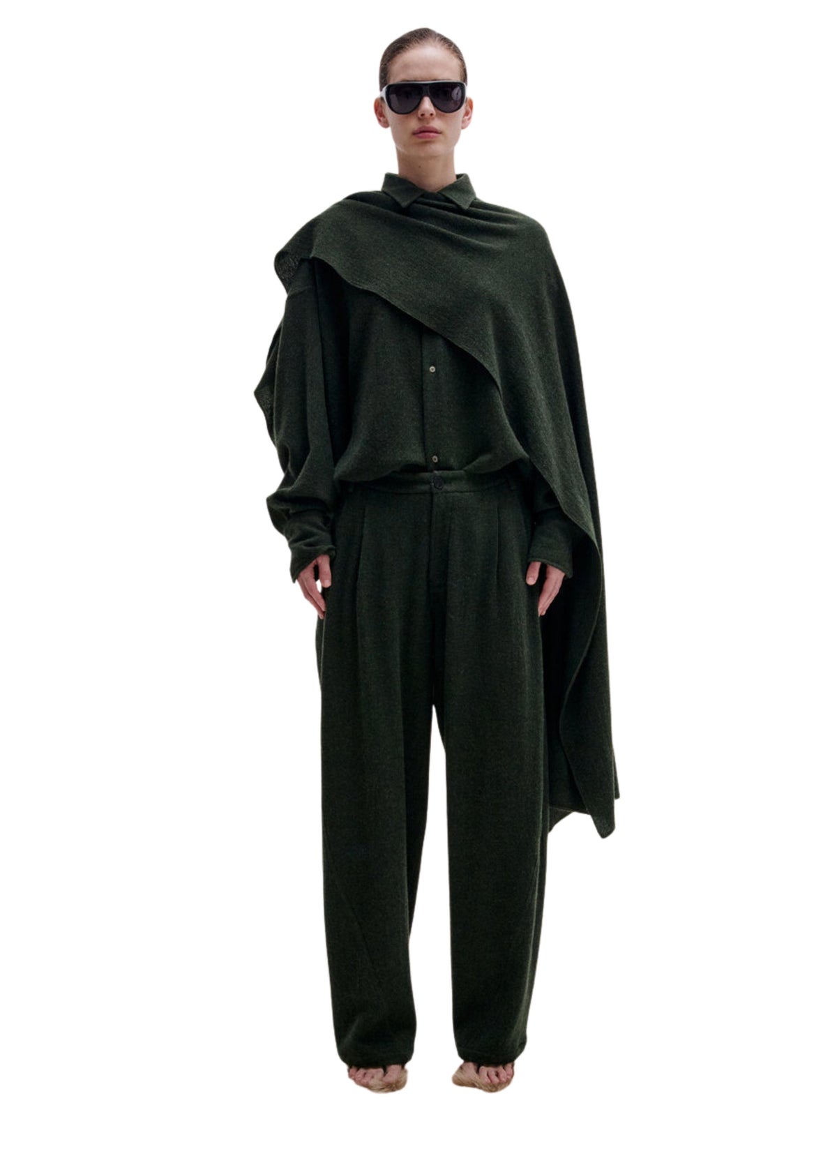 Darkpark // Georgia Cashmere & Wool Detachable Scarf Shirt / Green Womens Darkpark 