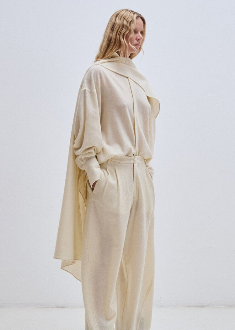 Darkpark // Georgia Cashmere & Wool Detachable Scarf Shirt / Winter White Womens Darkpark 