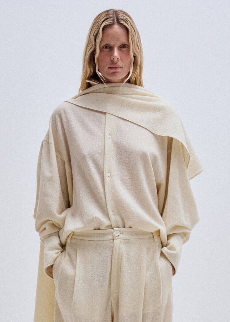 Darkpark // Georgia Cashmere & Wool Detachable Scarf Shirt / Winter White Womens Darkpark 