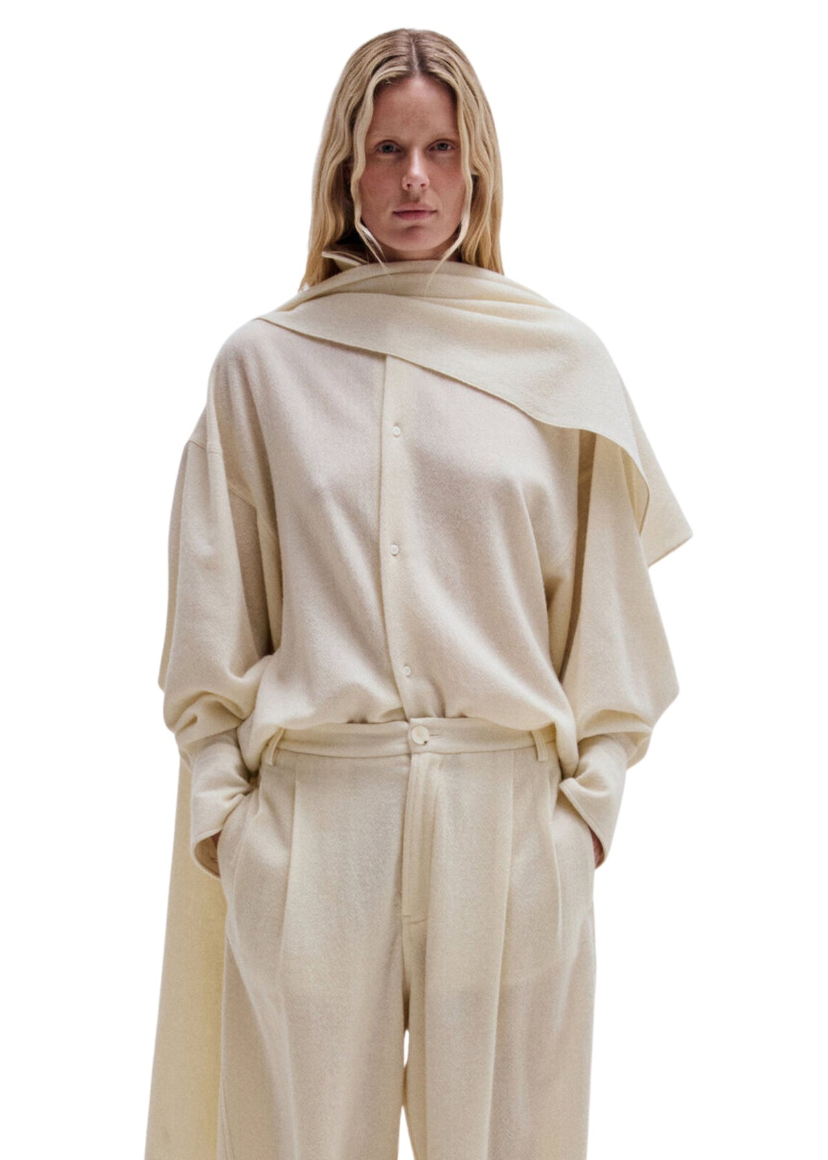 Darkpark // Georgia Cashmere & Wool Detachable Scarf Shirt / Winter White Womens Darkpark 