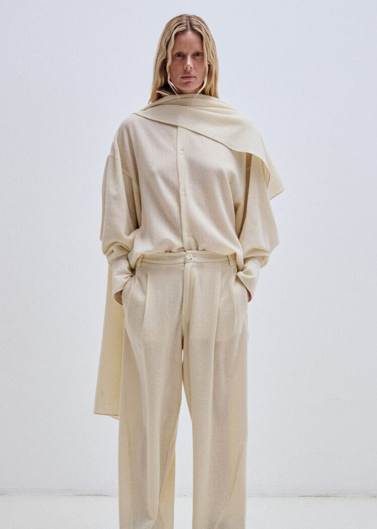 Darkpark // Georgia Cashmere & Wool Detachable Scarf Shirt / Winter White Womens Darkpark 