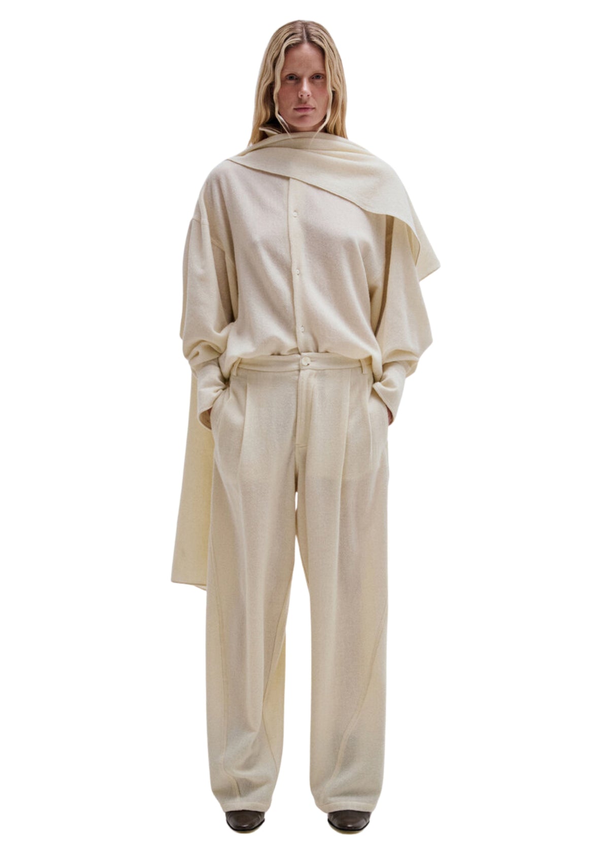Darkpark // Georgia Cashmere & Wool Detachable Scarf Shirt / Winter White Womens Darkpark 