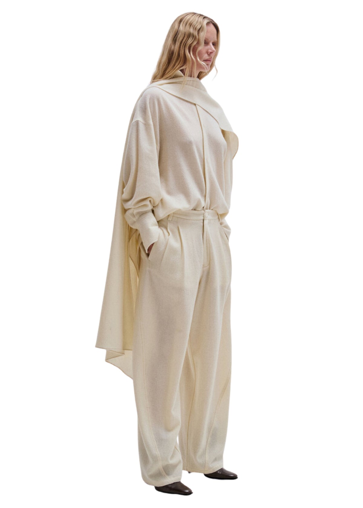 Darkpark // Georgia Cashmere & Wool Detachable Scarf Shirt / Winter White Womens Darkpark 