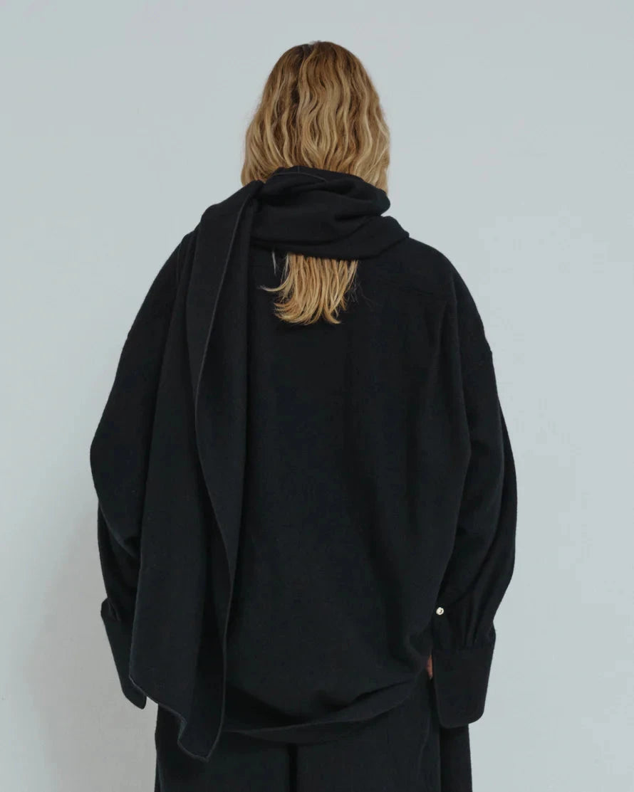 Darkpark // Georgia Detachable Scarf Japanese Light Wool Shirt / Black Womens Darkpark 