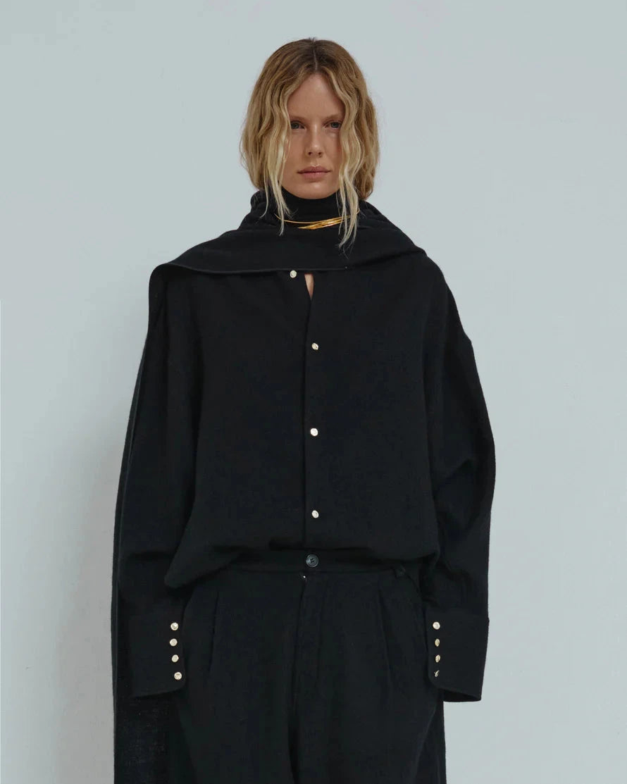 Darkpark // Georgia Detachable Scarf Japanese Light Wool Shirt / Black Womens Darkpark 
