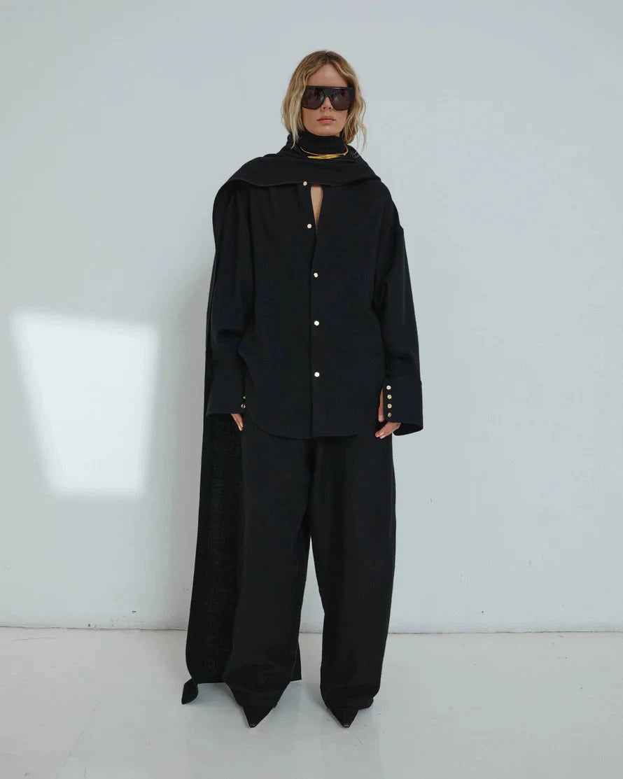 Darkpark // Georgia Detachable Scarf Japanese Light Wool Shirt / Black Womens Darkpark 