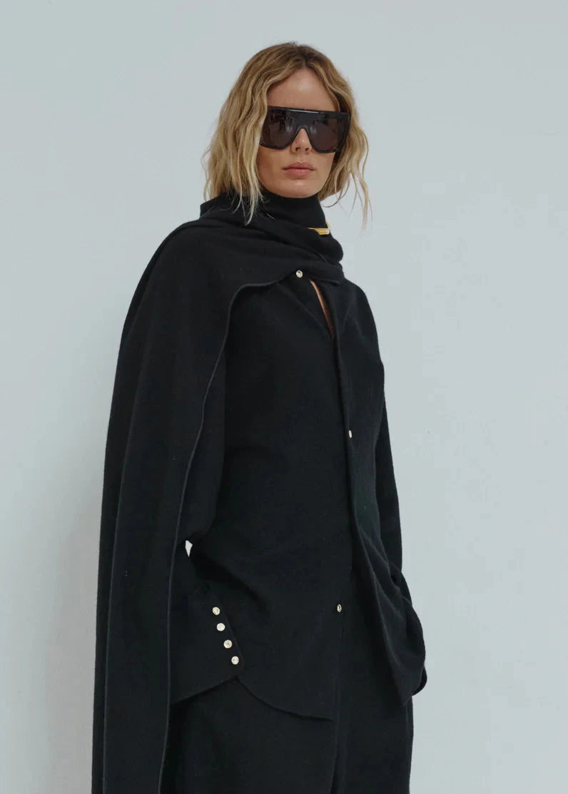 Darkpark // Georgia Detachable Scarf Japanese Light Wool Shirt / Black Womens Darkpark 