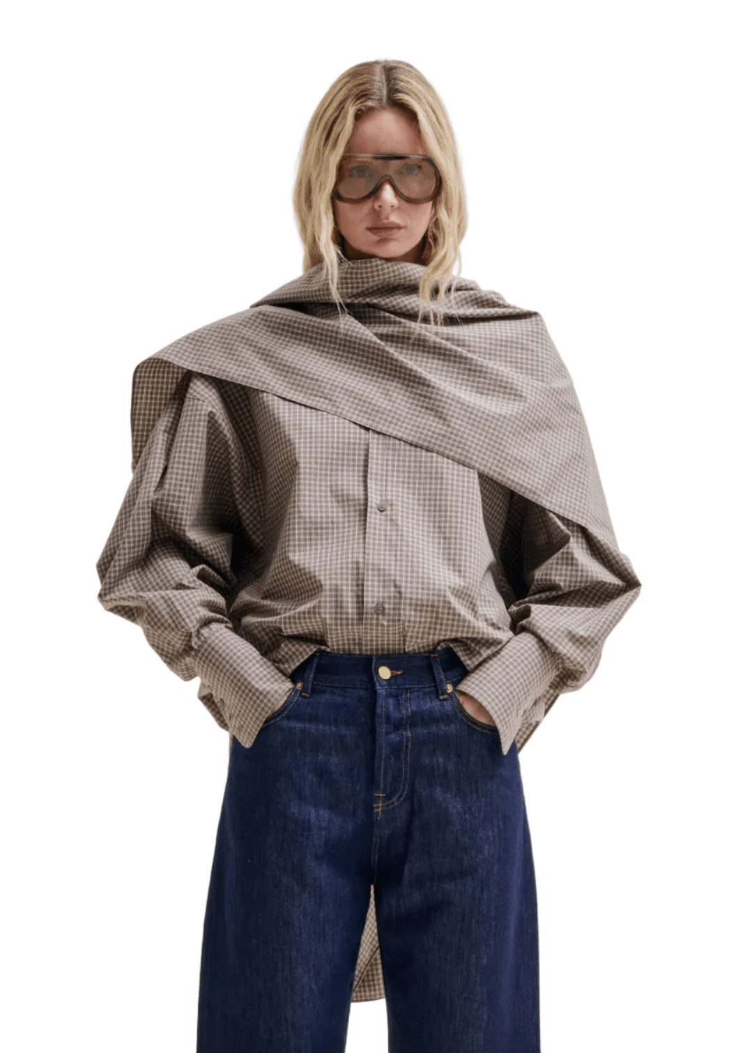 Darkpark // Georgia Detachable Scarf Popeline Shirt / Beige Womens Darkpark 