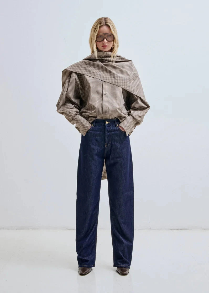 Darkpark // Georgia Detachable Scarf Popeline Shirt / Beige Womens Darkpark 