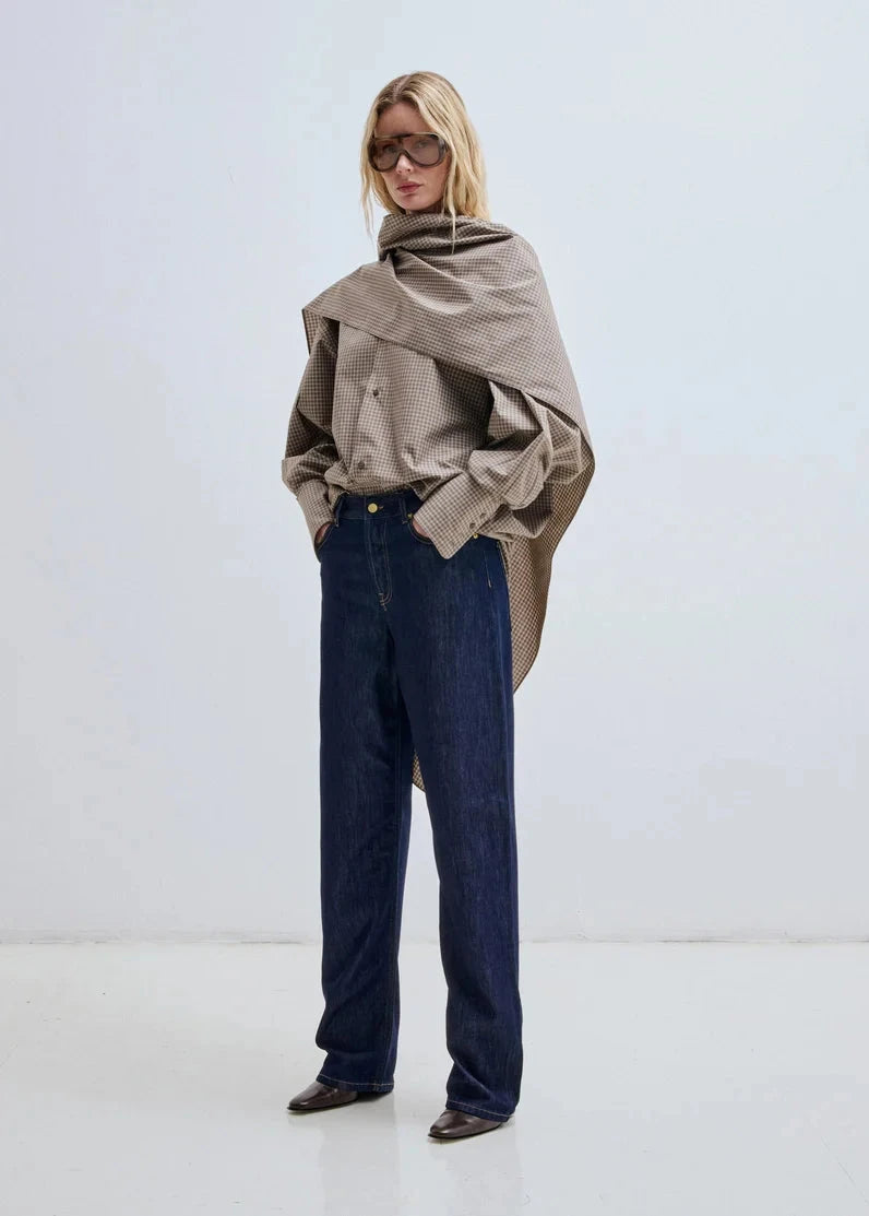 Darkpark // Georgia Detachable Scarf Popeline Shirt / Beige Womens Darkpark 