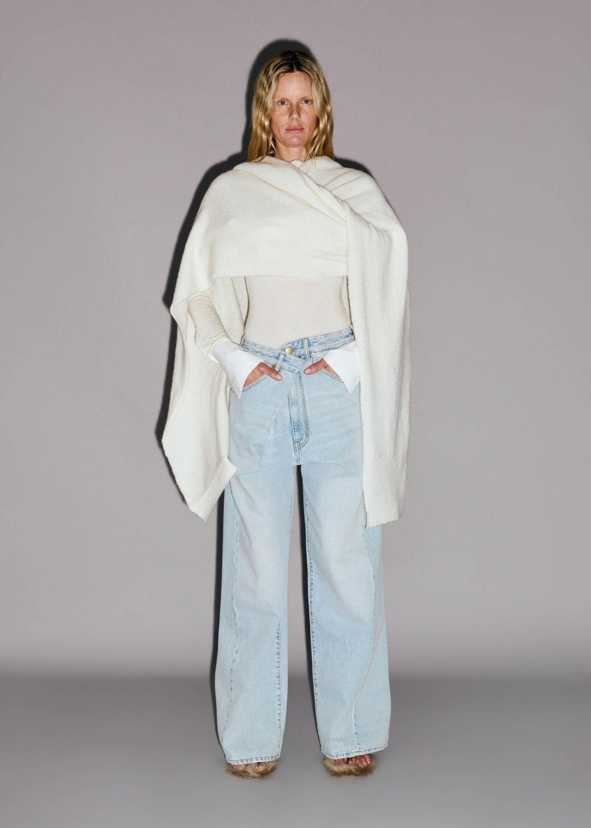 Darkpark // Ines Fold Over Denim Bleach Trousers / Baby Blue Womens Darkpark 