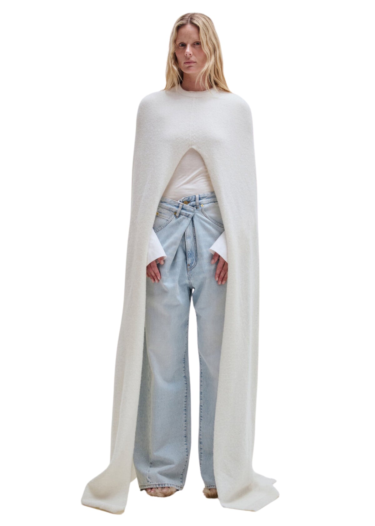 Darkpark // Ines Fold Over Denim Bleach Trousers / Baby Blue Womens Darkpark 