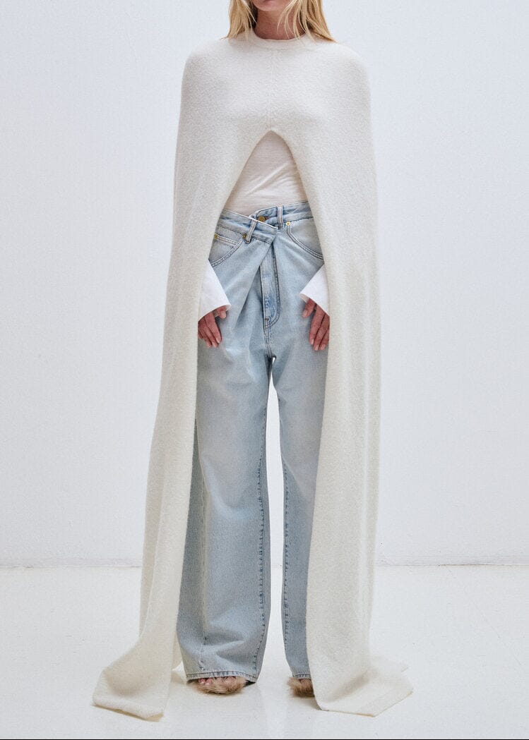 Darkpark // Ines Fold Over Denim Bleach Trousers / Baby Blue Womens Darkpark 