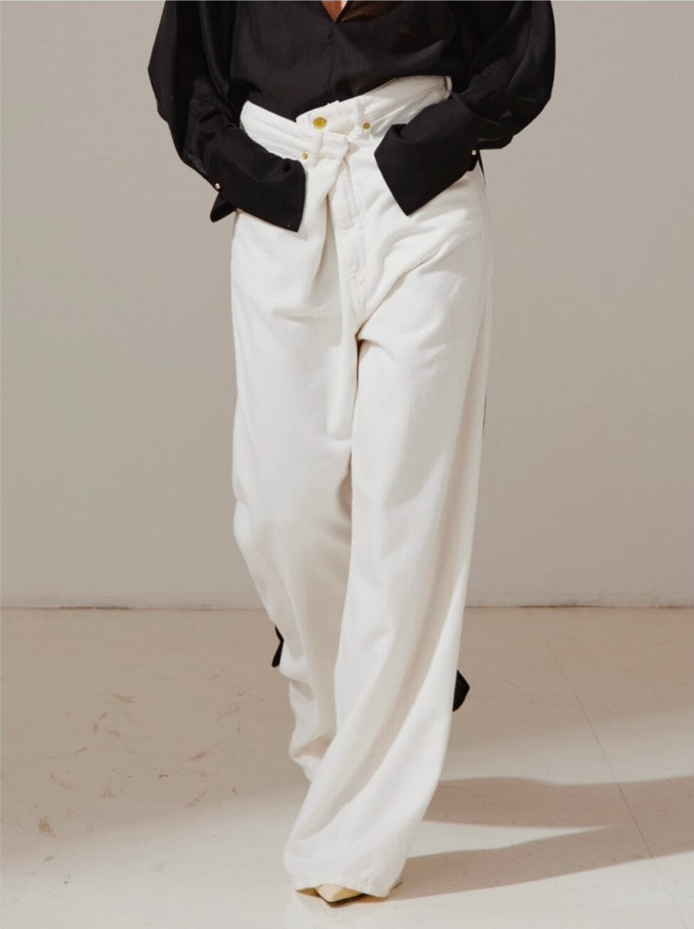 DARKPARK // Ines Fold Over Tencel Denim Trousers / Washed White Womens Darkpark 