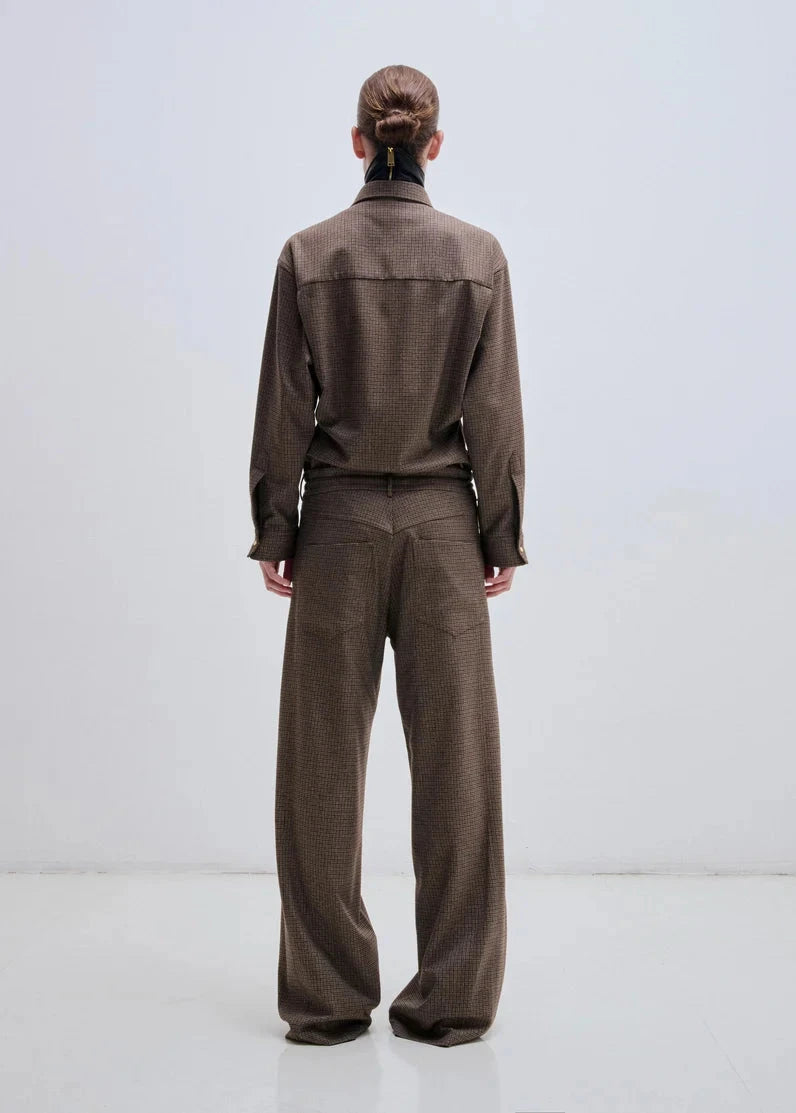 Darkpark // Iris Pied De Poule Paper Bag Pant / Beige, Brown & Black Womens Darkpark 