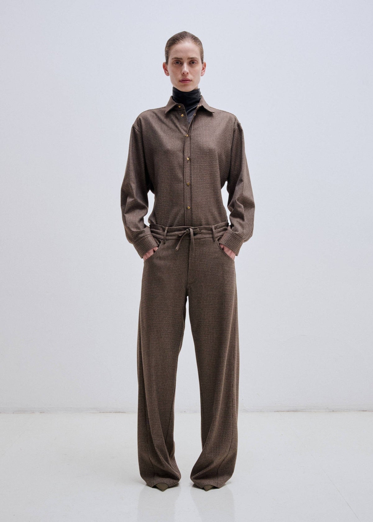Darkpark // Iris Pied De Poule Paper Bag Pant / Beige, Brown & Black Womens Darkpark 