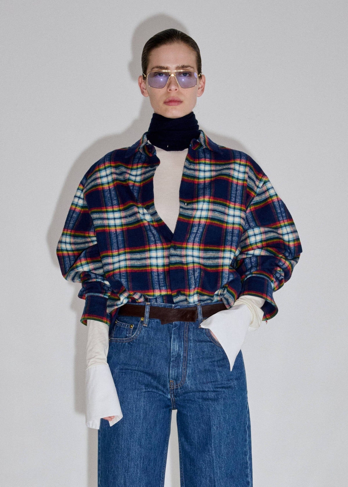 Darkpark // Keanu Japanese Tartan Check Cotton Shirt / White, Green, Red & Blue Womens Darkpark 