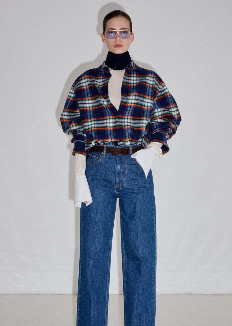Darkpark // Keanu Japanese Tartan Check Cotton Shirt / White, Green, Red & Blue Womens Darkpark 