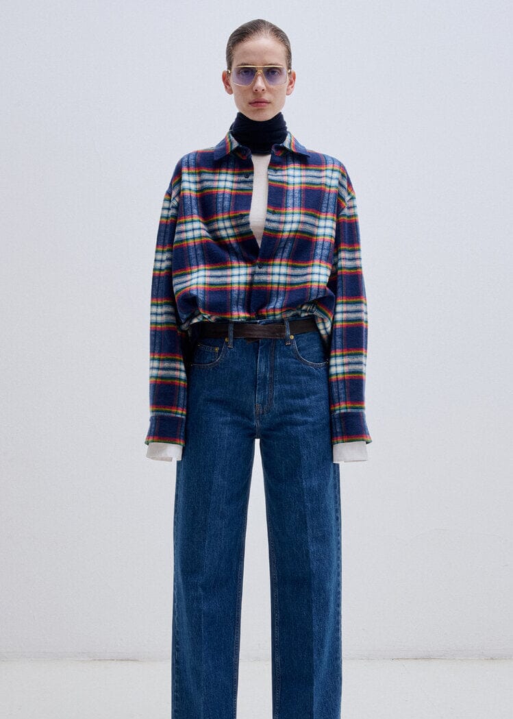 Darkpark // Keanu Japanese Tartan Check Cotton Shirt / White, Green, Red & Blue Womens Darkpark 
