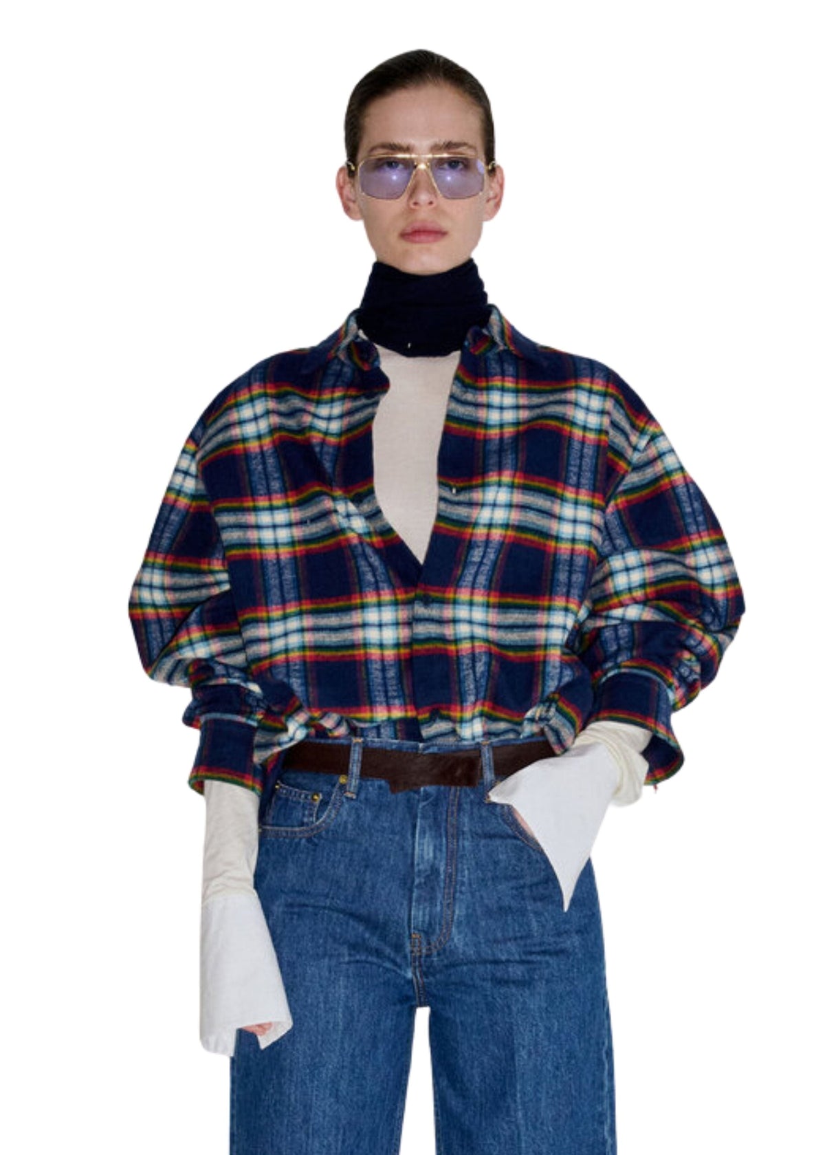 Darkpark // Keanu Japanese Tartan Check Cotton Shirt / White, Green, Red & Blue Womens Darkpark 