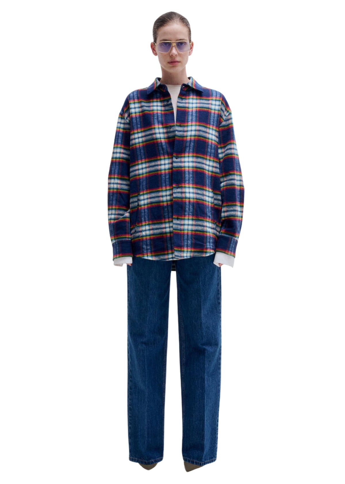 Darkpark // Keanu Japanese Tartan Check Cotton Shirt / White, Green, Red & Blue Womens Darkpark 