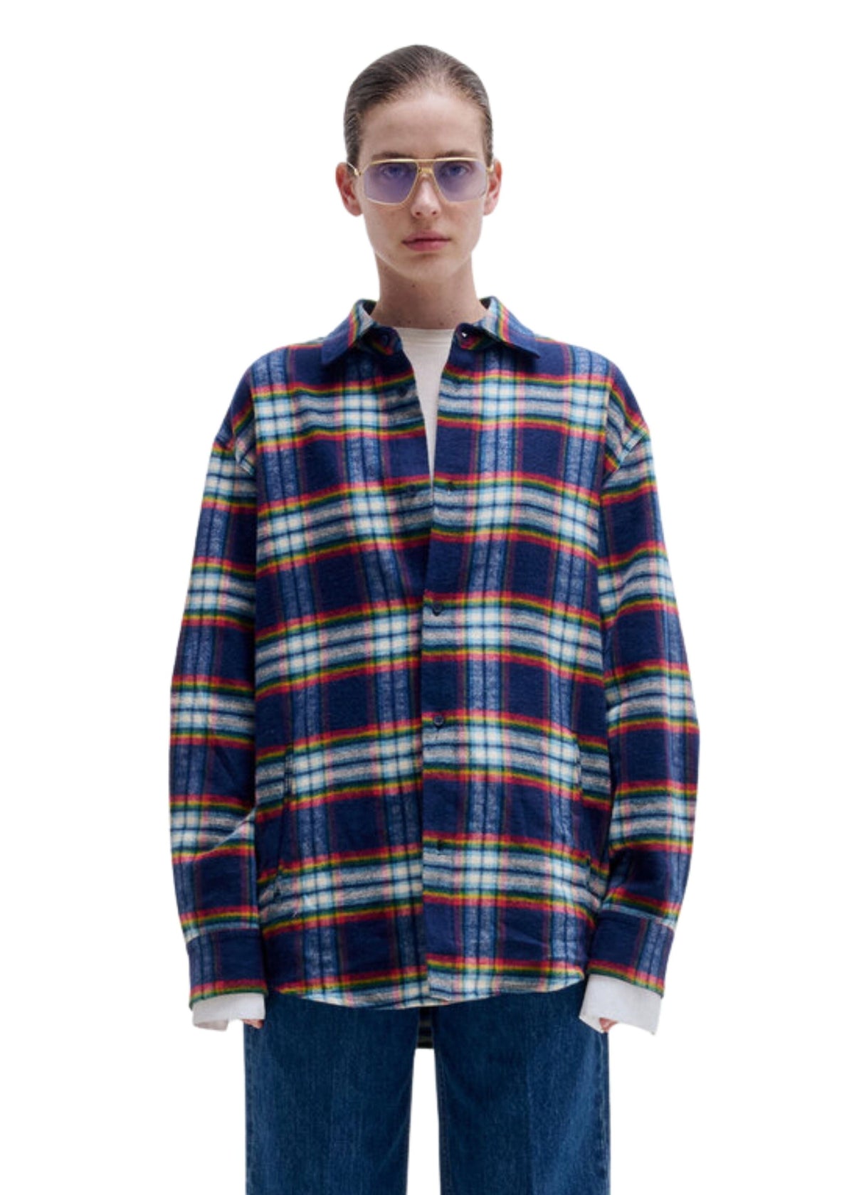 Darkpark // Keanu Japanese Tartan Check Cotton Shirt / White, Green, Red & Blue Womens Darkpark 