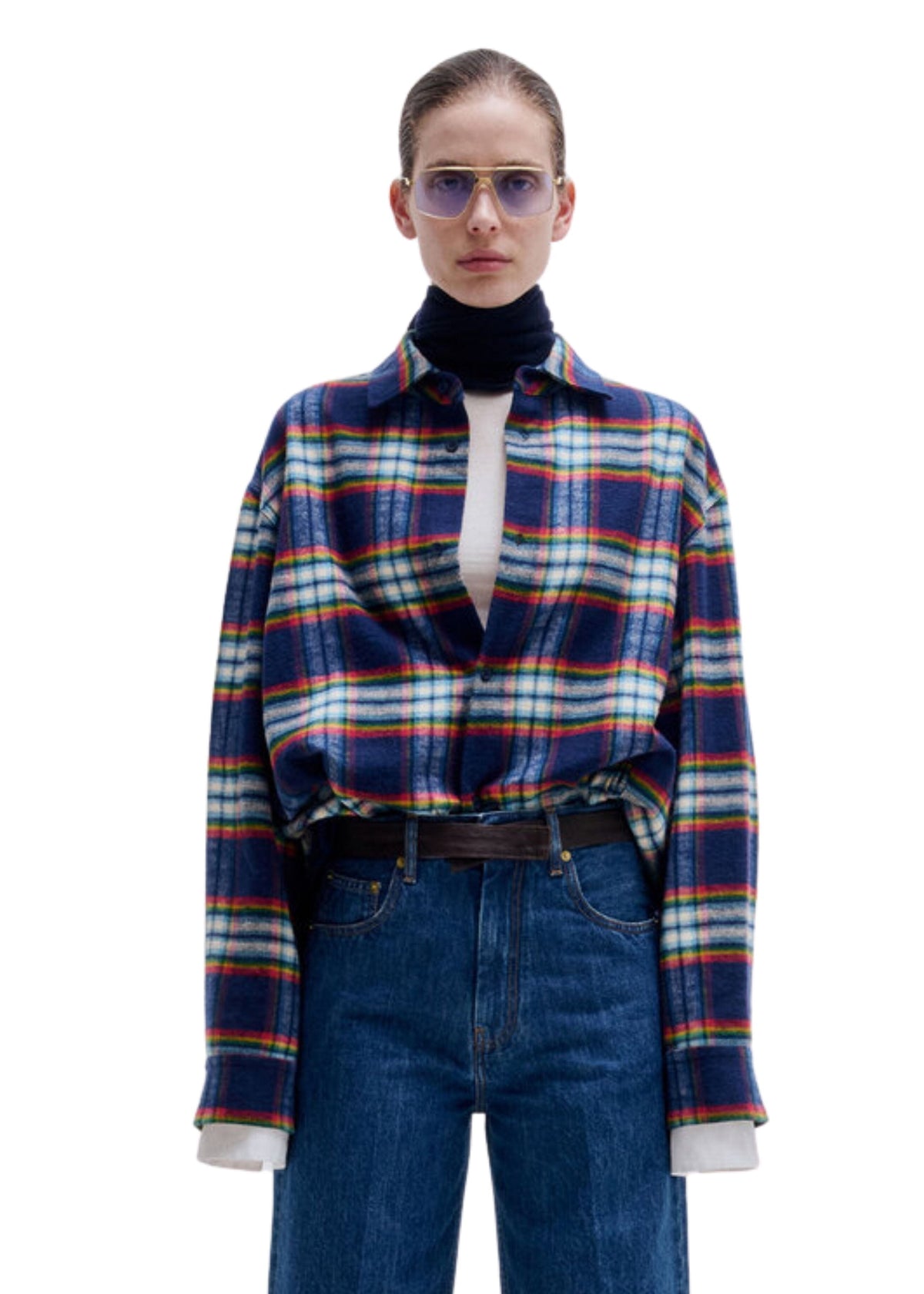 Darkpark // Keanu Japanese Tartan Check Cotton Shirt / White, Green, Red & Blue Womens Darkpark 
