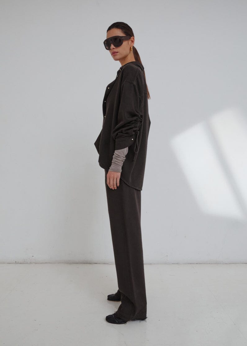 Darkpark // Keanu Tencel Denim Rouche Shirt / Dark Brown Womens Darkpark 