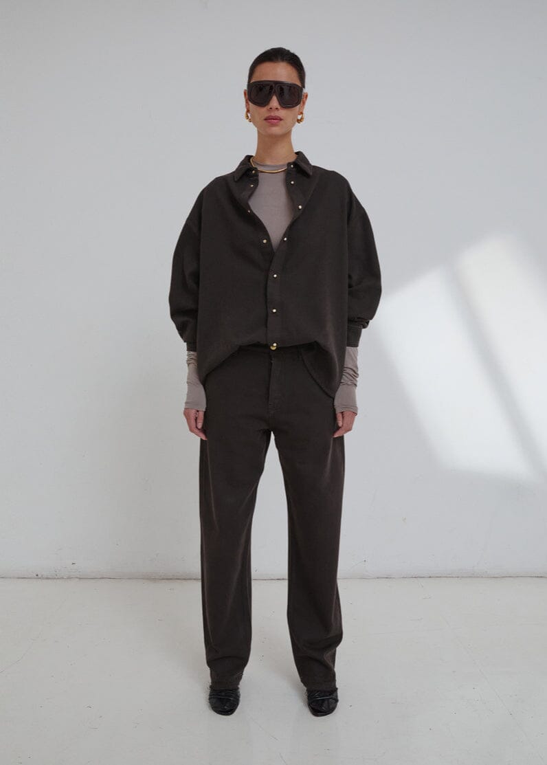 Darkpark // Keanu Tencel Denim Rouche Shirt / Dark Brown Womens Darkpark 