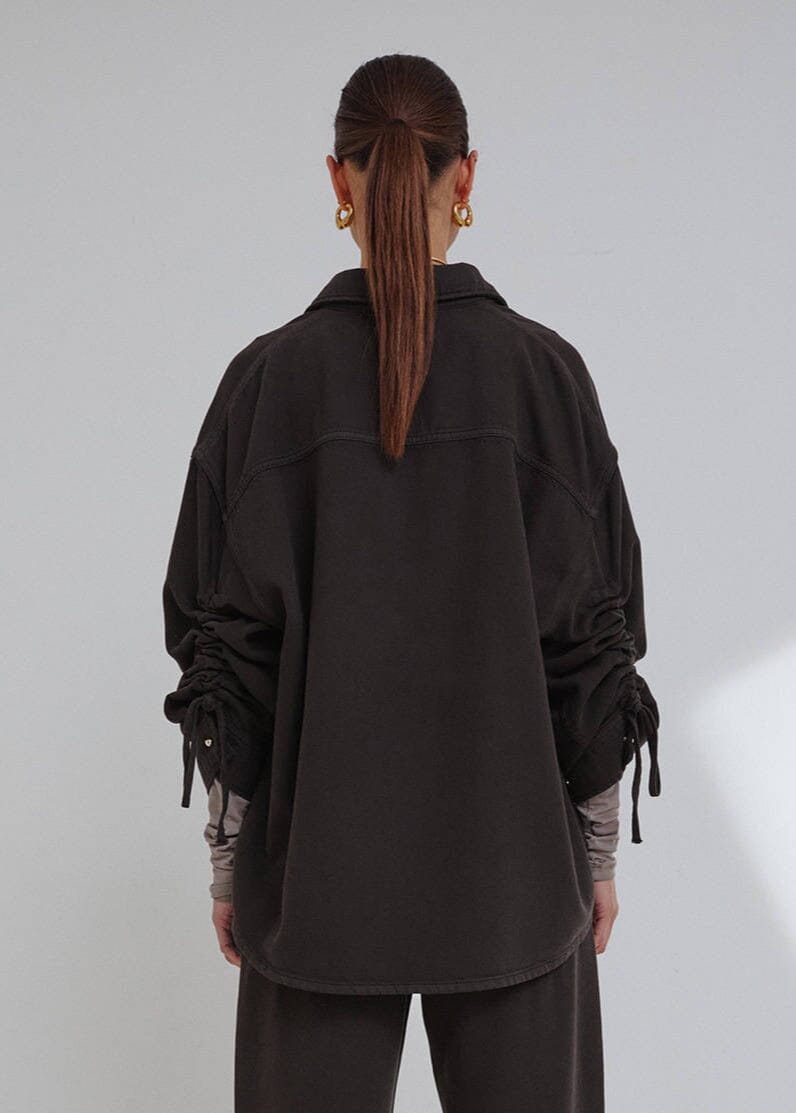 Darkpark // Keanu Tencel Denim Rouche Shirt / Dark Brown Womens Darkpark 