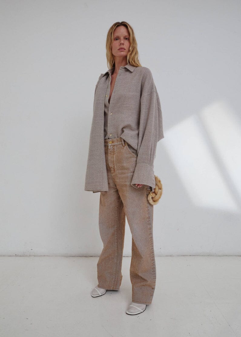 Darkpark // Lisa Chain Adorned Loose Fit Carpenter Flock Denim / Beige Womens Darkpark 