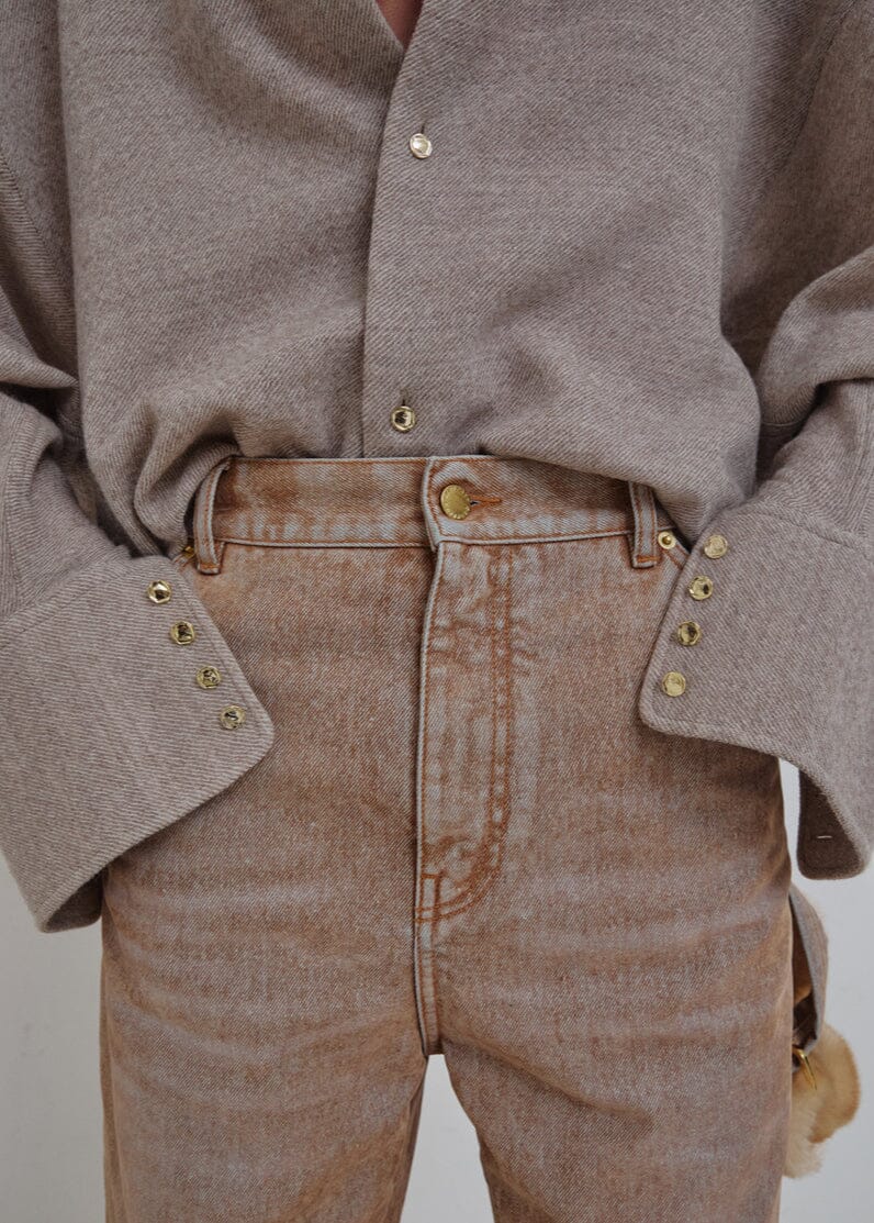 Darkpark // Lisa Chain Adorned Loose Fit Carpenter Flock Denim / Beige Womens Darkpark 