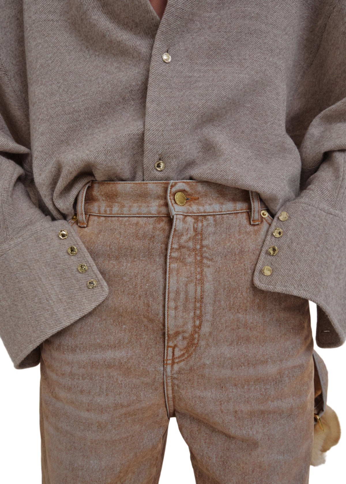 Darkpark // Lisa Chain Adorned Loose Fit Carpenter Flock Denim / Beige Womens Darkpark 